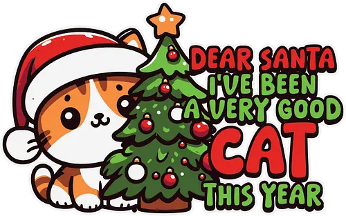 Dear Santa, I've been a very good cat this year. - cat, santa hat, christmas, holiday, cute, cartoon, christmas tree, festive, humor, decoration