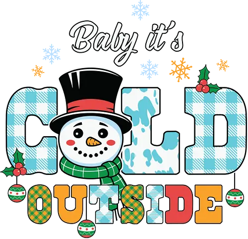 Baby it's cold outside - snowman, winter, festive, holiday, snowflakes, top hat, colorful, ornaments, scarf