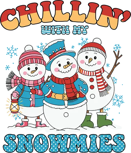 Chillin' with my Snowmies - snowmen, winter, scarves, hats, mittens, snowflakes, cheerful, colorful, clothing