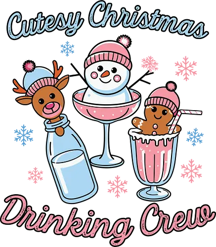 Cutesy Christmas Drinking Crew - christmas, festive, drinks, snowman, reindeer, gingerbread, holiday, snowflakes, cute, pastel