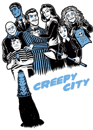 Creepy City - The Addams Family, Wednesday Addams, Addams Family, Morticia Addams, Gomez Addams, Vintage, Retro, Gothic, tv show, Classic Horror, Horror, Horror Movies, Monsters, Monster, Classic, Sin City, Halloween, Scary, Spooky, Spooky Season, Creepy, mystery