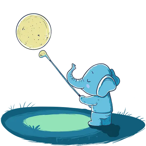 Target in the Stars - elephant, moon, golf, night, starry sky, nature, adorable, playful, fantasy, innocence, animal, night scene