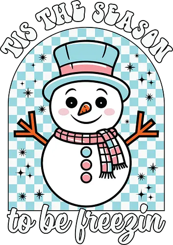 Tis the Season to be Freezin - snowman, winter, festive, scarf, hat, stars, checkered, cold, holiday, cheerful