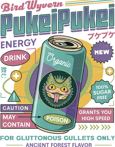 Pukei Pukei Energy Drink - monster, monster world, game, gamer, gaming, video games, hunter, monster rise, monster wilds