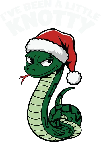 I've been a little knotty - snake, santa hat, christmas, mischievous, humor, holiday, festive, green, red