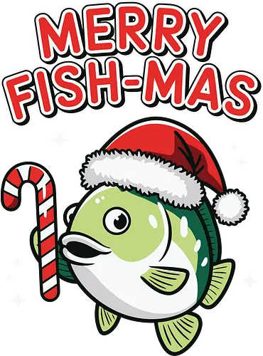 Merry Fish-mas - christmas, fish, santa hat, candy cane, holiday, festive, greeting, funny, humorous, celebration