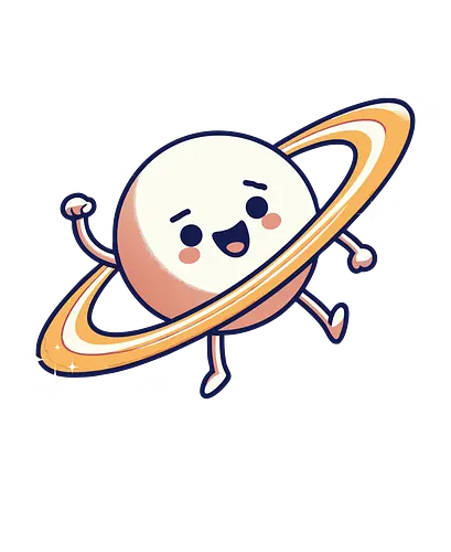 cute cartoon planet - cartoon, planet, rings, stars, cute, happy, smiling, waving, playful