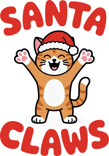 Santa Claws - cat, santa hat, christmas, cartoon, festive, holiday, cute, playful, lettering, humor