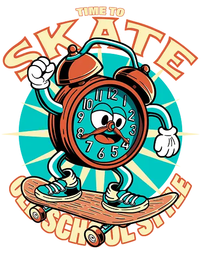 Skate time - clock, skate, skateboarding, skater, cartoon, mood, funny, parody