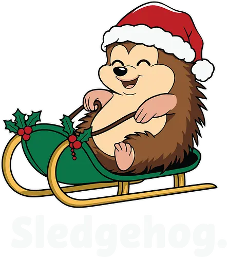 Sledgehog - christmas, hedgehog, sled, winter, holiday, santa hat, holly, humor, festive, cartoon