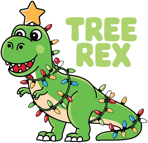 Tree Rex - dinosaur, christmas lights, festive, humor, holiday, star, green, decoration, playful, pun