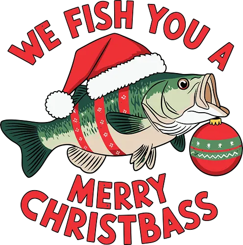 We Fish You a Merry Christbass - christmas, fish, santa hat, holiday, humor, festive, ornament, pun, winter, celebration