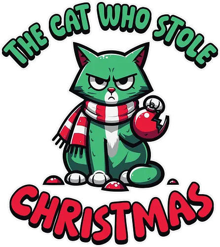  The Cat Who Stole Christmas - ornament, green, red, holiday, festive, cartoon, cat, christmas, grumpy, scarf