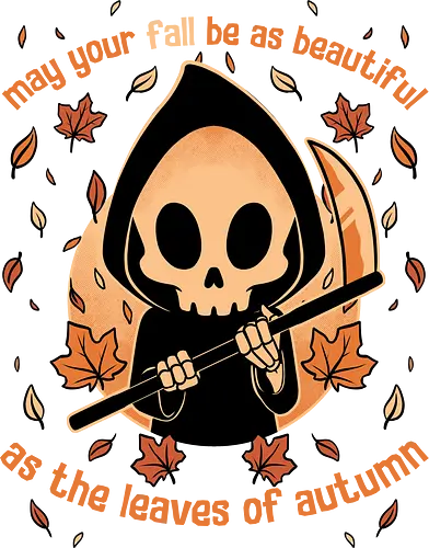 Beautiful Autumn Death - Halloween, death, dark humor, dark comedy, Autumn, fall, october, Cute fun, funny, spooky, creepy, scary, trick or treat, leaves, grim reaper