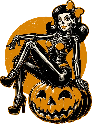 Halloween Pinup - halloween, pinup, sexy, creepy, spooky, autumn, skull, skeleton, graveyard, grave, pumpkin