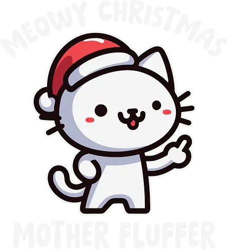 Meowy Christmas Mother Fluffer - cartoon, cat, santa hat, festive, christmas, humor, playful, cute, gray, holiday