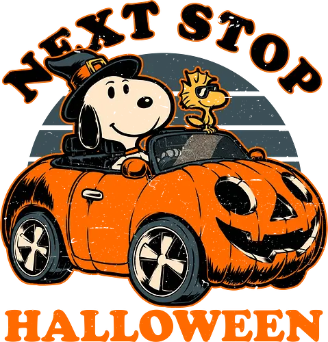 Spooky Beagle Car - halloween, holiday, october, spooky, trick or treat, Vintage, Retro Vintage, classic, Scary, creepy, dog, pet, beagle, bird, car, pumpkin, peanuts, woodstock