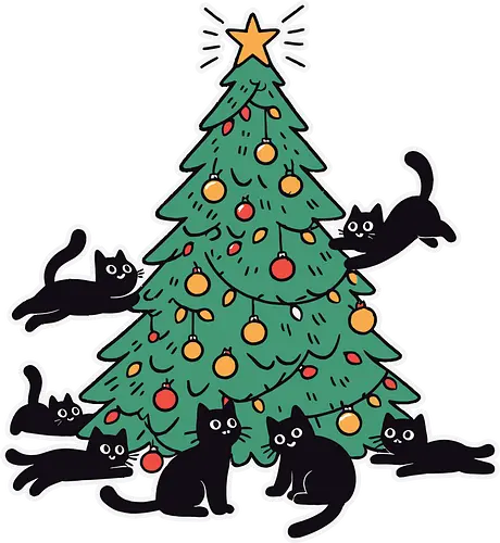  playful black cats - christmas tree, black cats, festive, ornaments, holiday, playful, decoration, cute, star, animal