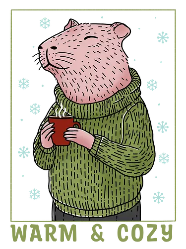 Warm and Cozy - capy, capybara, christmas, merry christmas, xmas, cocoa, cozy, holiday, cozy holidays, winter, winter time