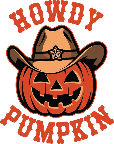 Howdy Pumpkin - halloween, pumpkin, cowboy hat, western, festive, autumn, jack-o'-lantern, humorous, greeting, design