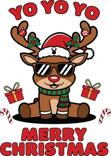 YO YO YO and MERRY CHRISTMAS - reindeer, christmas, santa hat, sunglasses, festive, gifts, candy canes, holiday, playful, red text