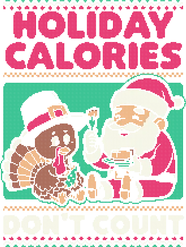 Ugly Sweater Holiday Food - Ugly Sweater, Holiday, Christmas, Merry Christmas, Ugly Christmas Sweater, Pixel Art, Turkey, Santa Claus, Thanksgiving, Pilgrim, calories, food, dinner