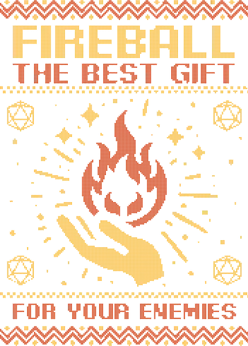 Ugly Sweater Fireball RPG  - Ugly Sweater, Holiday, Christmas, Merry Christmas, Ugly Christmas Sweater, Pixel Art, Fireball, Magical, Magic, Wizard, Sorcerer, Sorcery, Spells, Spell, Magician, Rpg, Dungeon Master, Dungeon, Pen and Paper, Dungeons And Dragons, Pen and Paper, D20, Adventure, Fantasy, gifts, gift