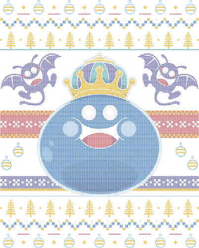 King Slime Ugly Sweater - quest, slime, king slime, monsters, golem, gaming, gamer, video games, erdrea, rpg, jrpg, echoes of an elusive age, xmas, ugly christmas sweater