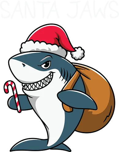 Santa Jaws - shark, santa, christmas, candy cane, sack, festive, humor, holiday, pun, hat