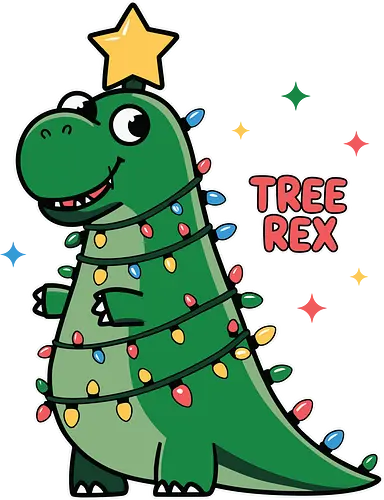 Tree Rex - dinosaur, christmas, holiday, lights, star, green, humor, decoration, festive, cartoon