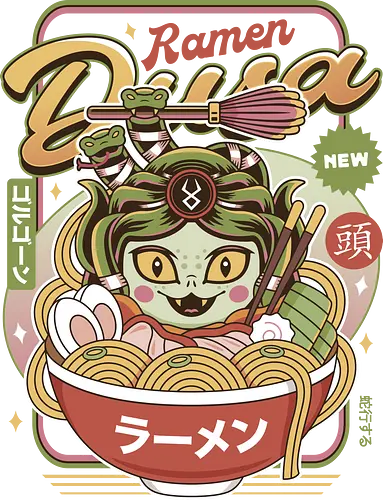 Dusa Vintage Ramen - hades, zagreus, zeus, dusa, medusa, zagreus sword, melinoe, cerberus, theseus, ramen, video games, gaming, gamer