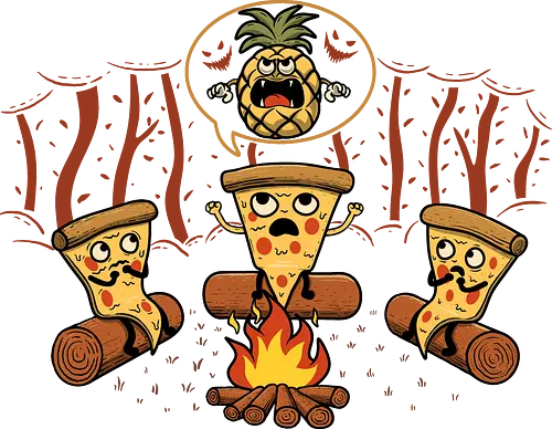 Pizza's Nightmare - pizza, food, pineapple, ananas, camping, camp fire, outdoors, funny, italy