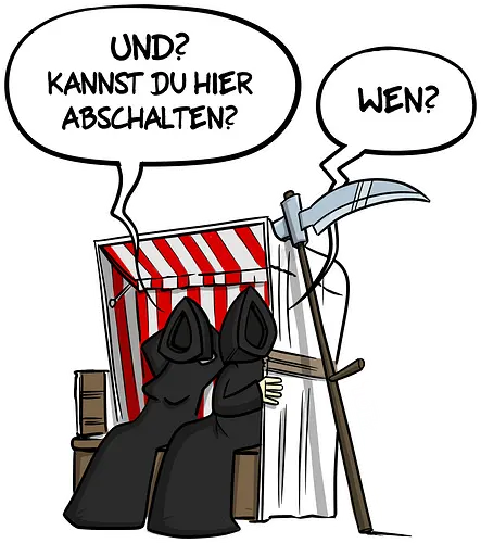 Abschalten - Tod, Sense, Urlaub, Strandkorb, Abschalten, Totaberlustig, Cartoon