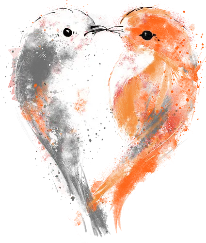 Love birds - birds, love, heart, watercolor, painting, nature, cute, romancenromantic