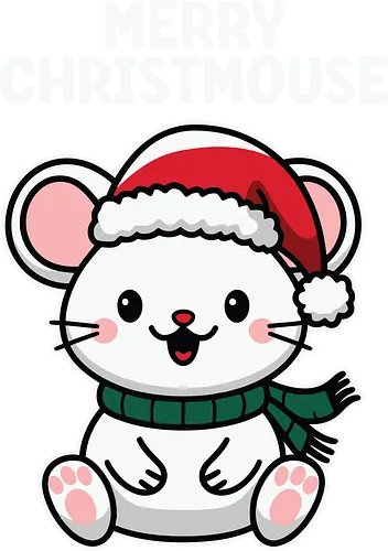 Merry Christmouse - christmas, mouse, santa hat, scarf, cute, cartoon, festive, holiday, cheerful