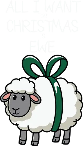 All I want for Christmas is ewe - sheep, christmas, humor, text, gift, festive, ribbon, pun, holiday, cute