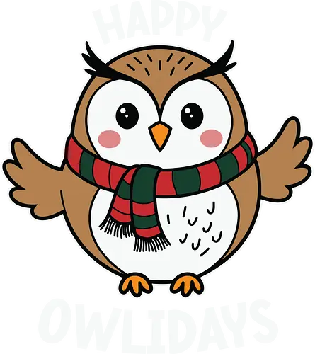 Happy Owlidays - owl, holiday, scarf, festive, greeting, cute, cartoon, winter, cheerful