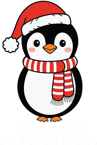 Its penguining to look alot like Christmas - penguin, christmas, santa hat, scarf, holiday, cute, festive, winter, playful