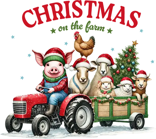 X Christmas on the farm - christmas, farm, tractor, pig, animals, holiday, snow, festive, trailer, celebration