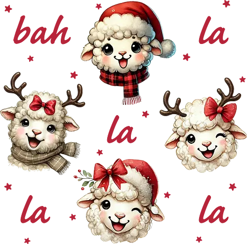 Bah and la - sheep, christmas, festive, holiday, santa hat, reindeer antlers, cute, playful