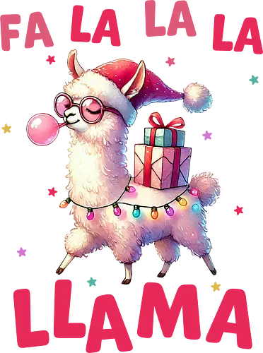 Fa La La La Llama - llama, christmas, santa hat, gift, holiday, cheerful, festive, humor, lights, playful