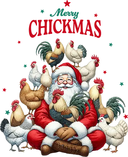 Merry Chickmas - santa claus, chickens, roosters, christmas, festive, holiday, humor, merry chickmas, farmyard, joy