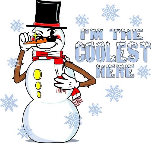 Cool Snowman (Cooler Schneemann) - Schneemann, cool, Retro, Vintage, lustig, Winter, Karottennase, Kohleaugen, Grinsen, Illustration, Schnee, Weihnachten, Feiertage, Frost, Humor, Charakter, Design, Cartoon, einzigartig, chillig, snowman, cool, winter, christmas