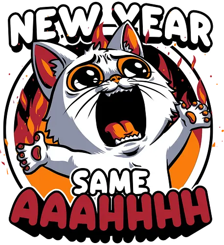 New Year Despair - irony, sarcasm, cat, pet, animal, despair, depression, new year, réveillon, New Year's Eve, fun, funny, cute, scream, anxiety