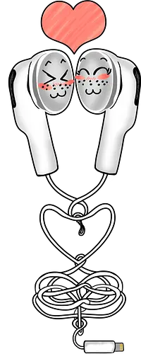 Earbuds Tangled In Love (Verliebte verknotete Ohrhörer) - Ohrhörer, Liebe, valentine's day, Kawaii, Musik, Retro, Y2K, Nostalgie, Paar, Mode, niedlich, Herz, romantisch, Geschenk, Design, Anime, Hörgenuss, Stil, Kabel, Valentinstag, Verbundenheit, Kopfhörer, Headphone, Earbuds, Love, Couple, Music