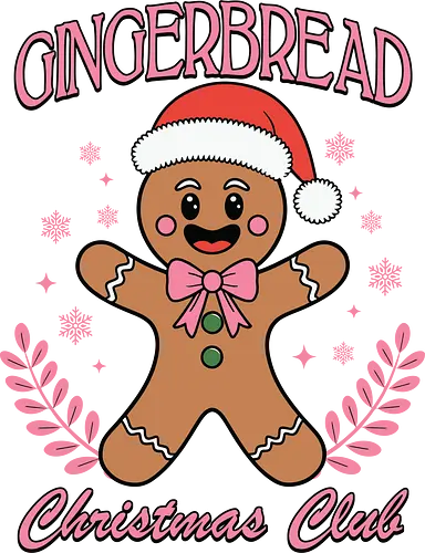 Gingerbread Christmas Club - gingerbread man, santa hat, christmas, festive, holiday, smile, snowflakes, club, leaves