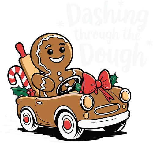 Dashing through the Dough - gingerbread, car, festive, candy cane, holly, holiday, cheerful, whimsical, playful, christmas