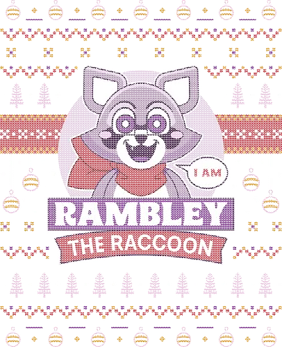 Rambley Raccoon Ugly Sweater - indigo, rambley the raccoon, mascot, cute, kawaii, horror, terror, survival, christmas, video games, gaming, gamer, finley sea serpent, lloyd lion, mollie macaw