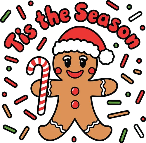 Tis the Season - gingerbread man, santa hat, candy cane, festive, holiday, christmas, sprinkles, cheerful, decoration, greeting