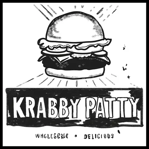 Wholesome Delicious (Herzhaft und köstlich) - Burger, Pop-Art, Kunst, Kultur, ikonisch, köstlich, minimalistisch, Design, Retro, Fastfood, Illustration, kreativ, Stil, Künstler, lecker, Snack, Essen, modern, Grafik, Inspiration, pop culture, sponge, nautical, ocean, water, krabby, bob, andy, warhol, hamburger, minimalistic, black and white